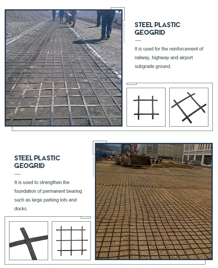 Wysoka wytrzymałość na napięcie Biaxial Welding Steel Plastic Composite Earthwork Geogrid For Soil Stabilization Funkcja antyerozyjna 3