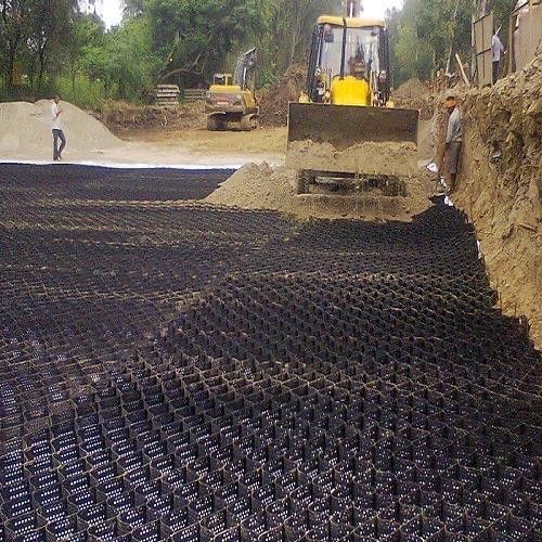 Wysokiej wytrzymałości piaskowy żółty 100-445 HDPE Plastic Geo Cell For Gravel Stability