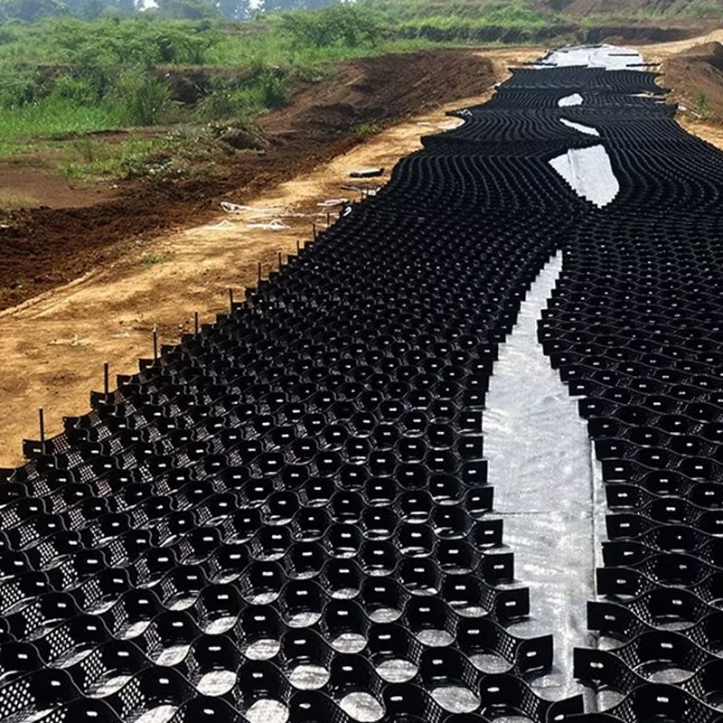 Plastikowa geokrata drogowa ASTM Standard, żwirowa, o strukturze plastra miodu, HDPE, do wzmocnienia muru oporowego, ochrony zbocza, podjazdu, kontroli erozji